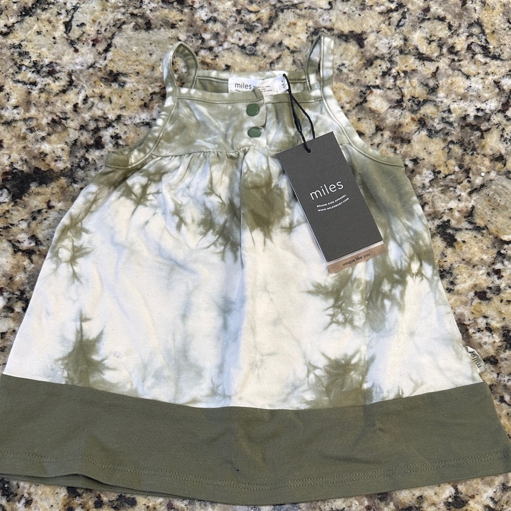 Miles Kids Casual Dress - Green and White